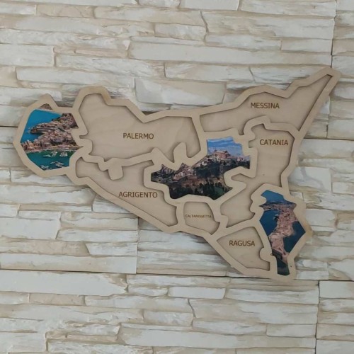 mapa Sycylii drewniana