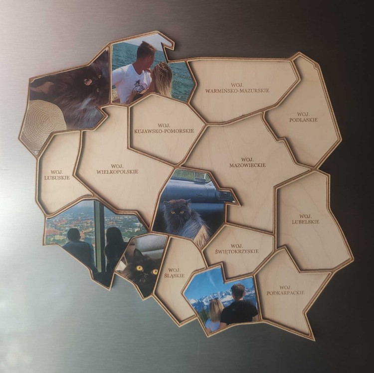 drewniana mapa Polski na lodówkę