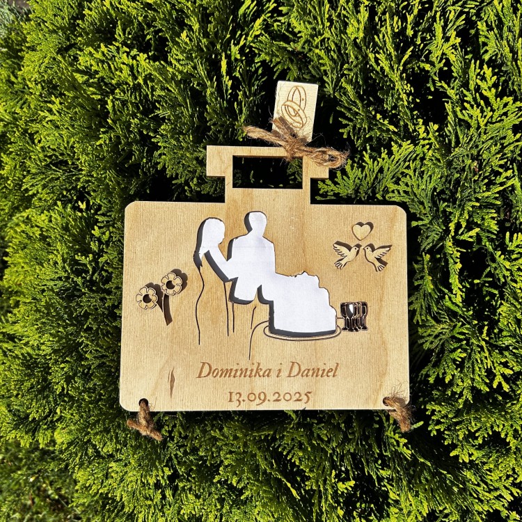 kartka ślubna drewniana